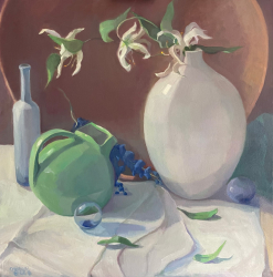 101d.   Green Pitcher with White Glass